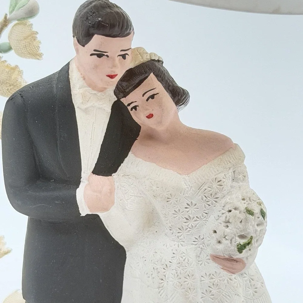 Vintage 1950s Wedding Cake Topper Bride and Groom Heart Mid Century Wedding